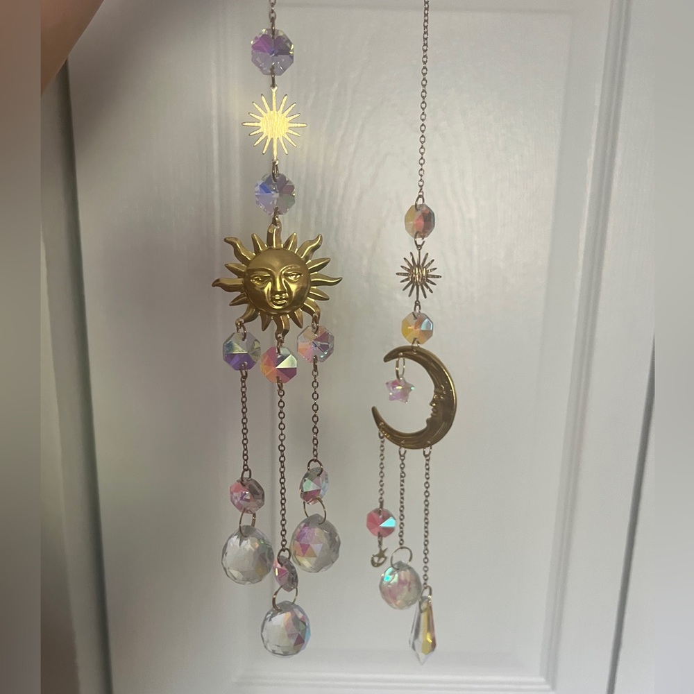 Gold Sun and Moon Crystal Suncatcher